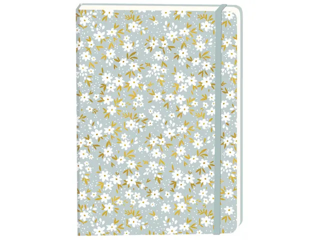 Notitieboek witte bloemen A5 lijn 92 pagina's softcover grijs