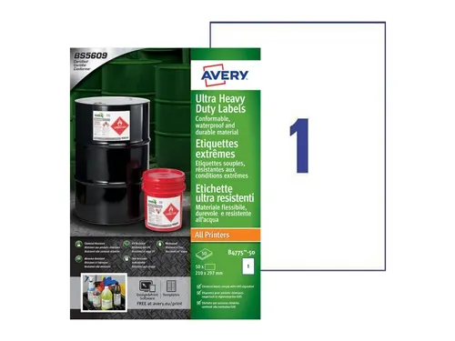 Etiket Avery B4775-50 210x297mm polyethyleen wit 50 stuks