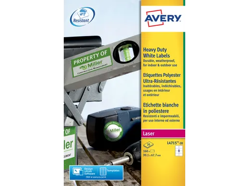 Etiket Avery L4715-20 99.1x67.7mm wit 160stuks