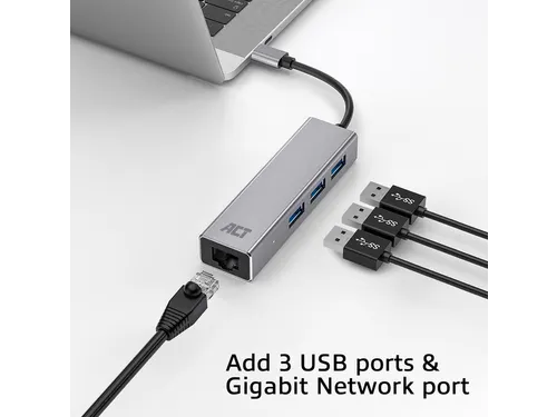 Hub ACT USB-C 3.0 3x USB-A Gigabit ethernet