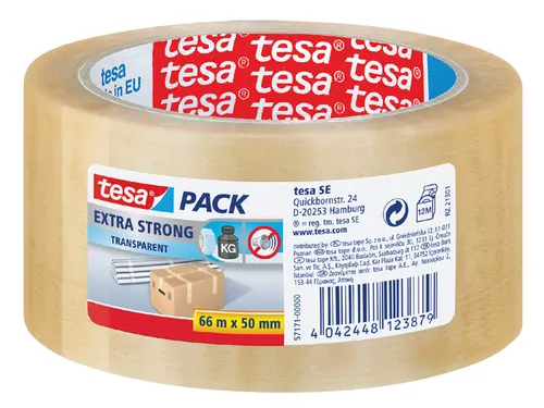 Verpakkingstape Tesapack Extra Strong 50mmx66m transparant PVC
