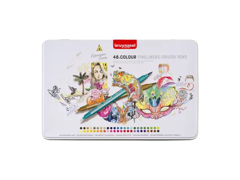 Fineliner en brushpen Bruynzeel etui 48 kleuren