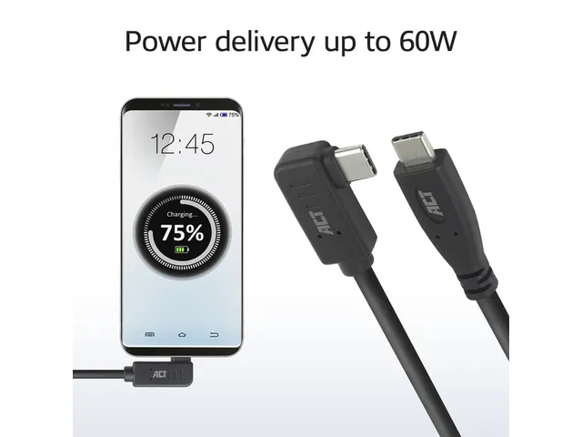 Kabel ACT USB-C standaard naar USB-C hoek 10Gbps 1m