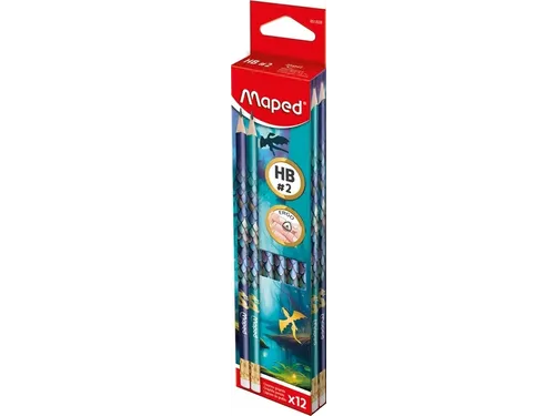 Grafietpotlood Maped Dragon HB met gum set à 12 stuks assorti