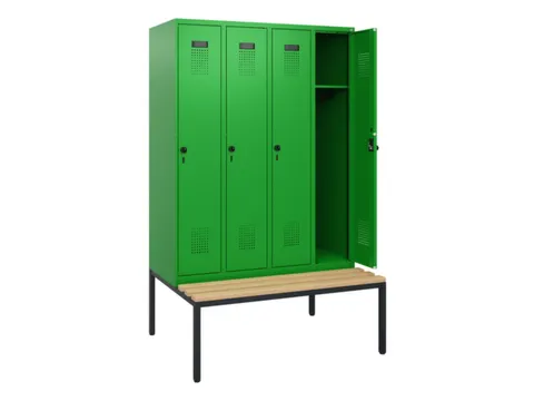 locker met bank,HxBxD 1950x1200x815mm,4vak,vak B 300mm,draaigrendel