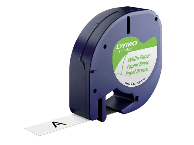 Labeltape Dymo Letratag 91200 papier 12mm zwart op wit S0721510