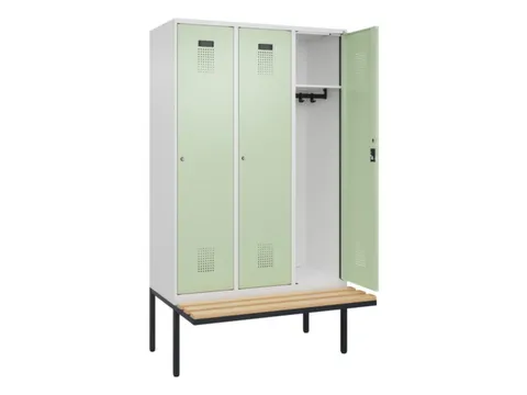 locker met bank,HxBxD 2120x1200x815mm,3vak,vak B 400mm,cilinderslot