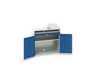 pc-kast 1130x1050x550mm toetsenbordblad RAL7035 + RAL5010 - 2