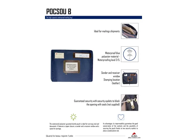 POCSOU professionele posttas blauw nylon 42 x 32 cm met extra vak