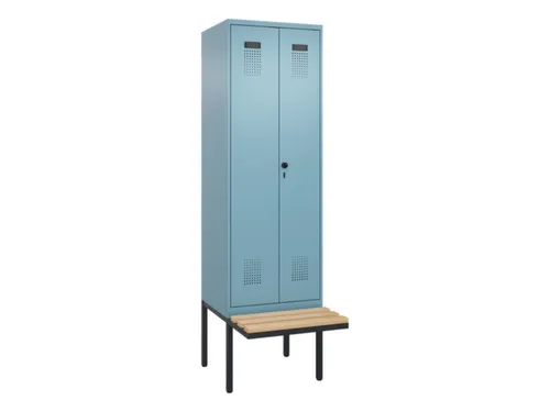PBM-locker met bank,HxBxD 2120x600x815mm,2vak,vak B 300mm,draaigrendel