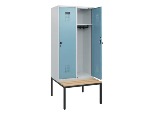locker met bank,HxBxD 1950x800x815mm,2vak,vak B 400mm,draaigrendel