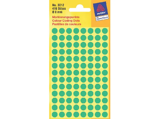 Etiquette Avery Zweckform 3012 Rond 8mm Vert 416 pcs