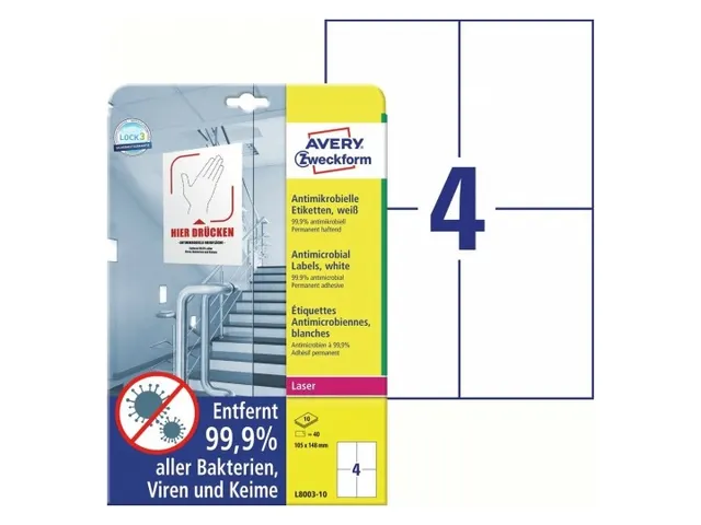 Étiquettes antimicrobien impr. 105x148mm, blanc, imprimant laser, cop