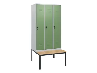 locker met bank,HxBxD 1950x900x815mm,3vak,vak B 300mm,draaigrendel - 1