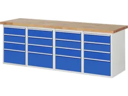 werkbank,HxBxD 890x2500x700mm,beukblad,draagverm. 750kg,4containers