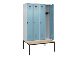 locker met bank,HxBxD 2120x1200x815mm,4vak,vak B 300mm,draaigrendel - 2