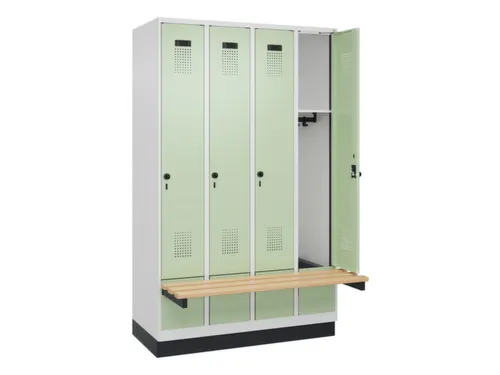 locker met bank,HxBxD 1950x1200x815mm,4vak,vak B 300mm,draaigrendel