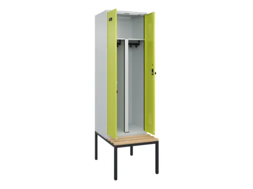 PBM-locker met bank,HxBxD 2120x600x815mm,2vak,vak B 300mm,draaigrendel