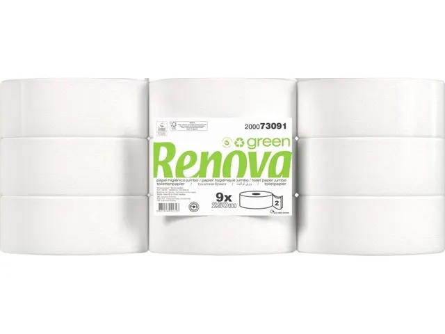 Renova Green toiletpapier Jumbo 2-laags 250m pak van 9 rollen
