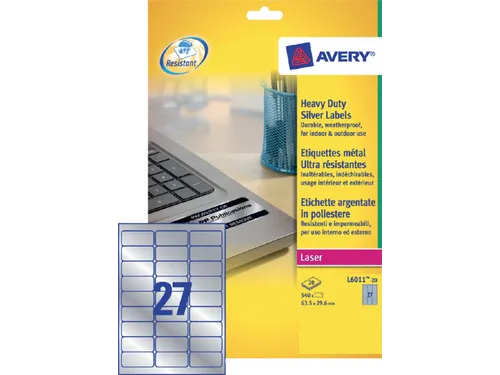 Inventaris etiketten Avery L6011-20 63.5x29.6mm Zilver 540 stuks