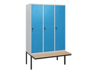 locker met bank,HxBxD 1950x1200x815mm,3vak,vak B 400mm,draaigrendel - 1