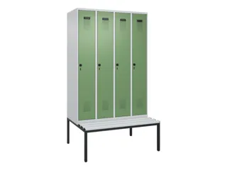 locker met bank,HxBxD 2120x1200x815mm,4vak,vak B 300mm,draaigrendel - 2