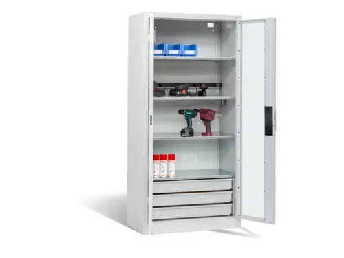 acculaadkast 1950x930x500mm 5stekkerdozen 230V cil.-slot front RAL7035