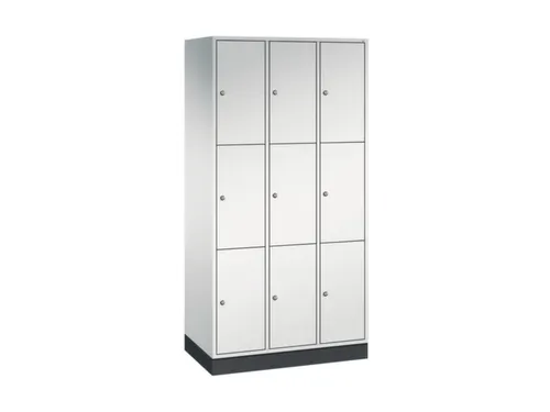 lockerkast,RAL 7035,HxBxD 1950x920x500mm,3x3vakken,cil.-slot,sokkel