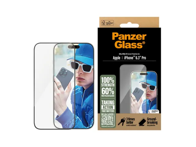 PanzerGlass Screen Protector iPhone 16 Pro | Ultra-Wide Fit, Apple,