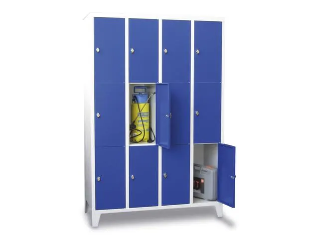 lockerkast,HxBxD 1850x1200x500mm,4x3vakken,RAL7035,front RAL6011