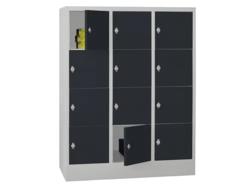 lockerkast,HxBxD 1518x1200x500mm,3x4vakken,RAL7035,front RAL7016