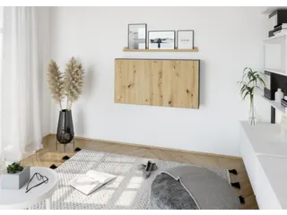 wandbureau,in-/uitklapbaar,HxBxD 650x1200x260mm,blad eiken - 2
