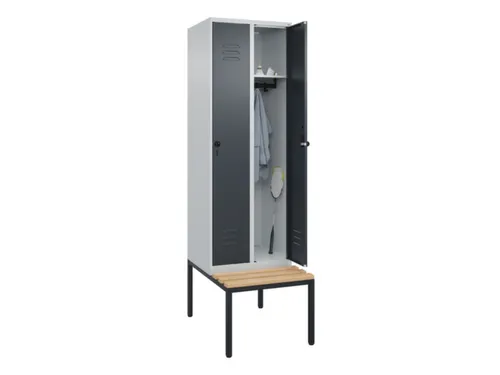 locker met bank,HxBxD 2120x600x815mm,2vak,vak B 300mm,draaigrendel