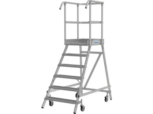 bordestrap,verrijdbaar,bordes H 1,45m,6treden m. R13-laag,aluminium