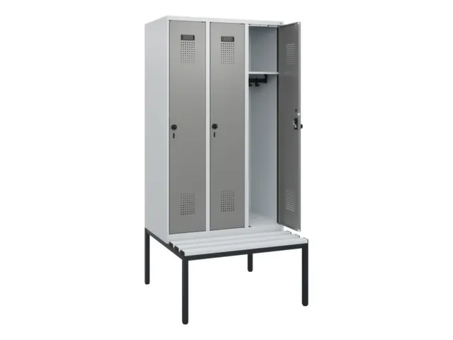 locker met bank,HxBxD 1950x900x815mm,3vak,vak B 300mm,draaigrendel