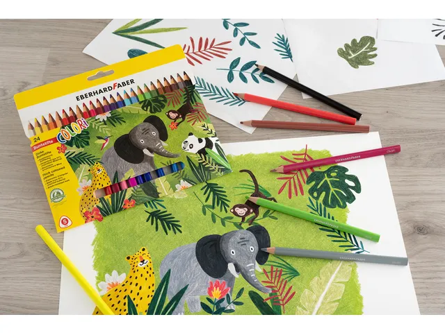 Kleurpotlood Eberhard Faber Jumbo 24st. driekantig in kartonnen etui