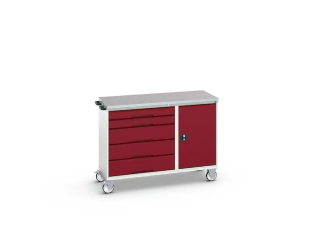 montagetafel 980x1300x600mm linoleumblad 5 laden kast front RAL3004