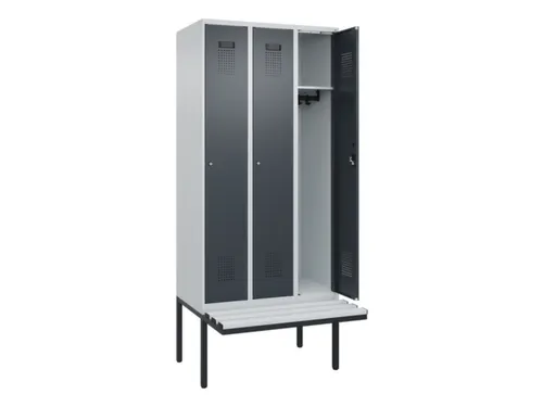 locker met bank,HxBxD 2120x900x815mm,3vak,vak B 300mm,cilinderslot