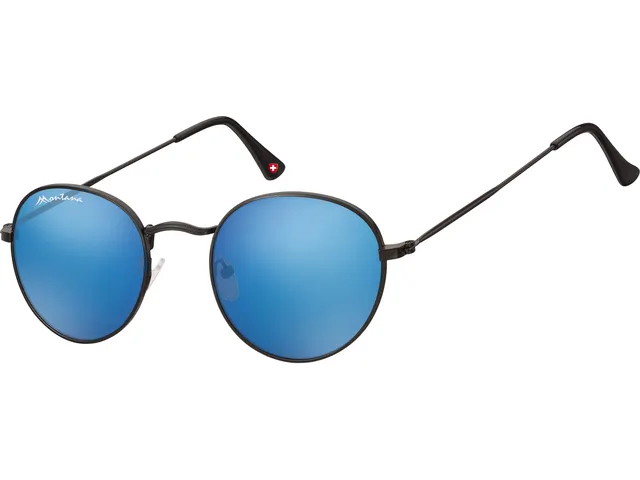 Zonnebril Montana met Revo blauw rond glas metaal mat zwart