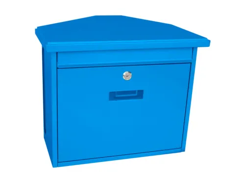 muurbrievenbus,staal,blauw,HxBxD 345x392x205mm,inworp boven