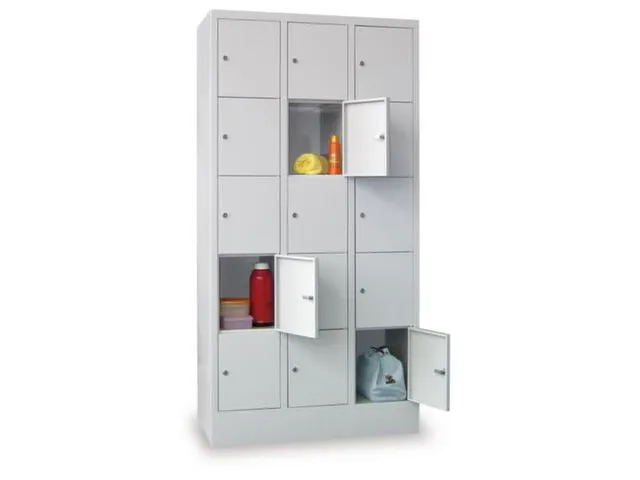 lockerkast,HxBxD 1850x900x500mm,3x5vakken,RAL7035,front RAL7016