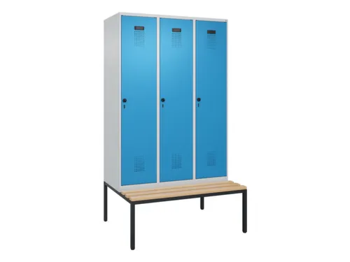 locker met bank,HxBxD 2120x1200x815mm,3vak,vak B 400mm,draaigrendel