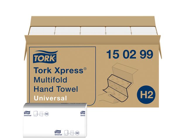 Handdoek Tork H2 150299 Universal 2-laags 21x23cm 20x237st | Vouwhanddoeken.nl
