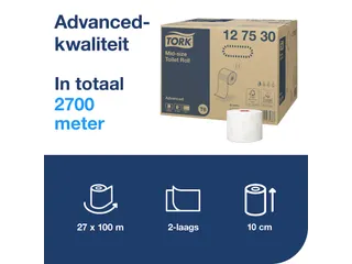 Toiletpapier Tork T6 127530 2-laags Advanced 100m 27 Rollen - 6
