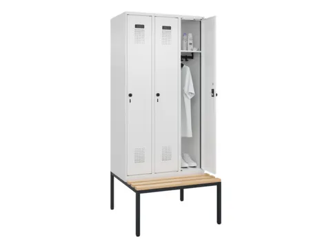 locker met bank,HxBxD 2120x900x815mm,3vak,vak B 300mm,draaigrendel