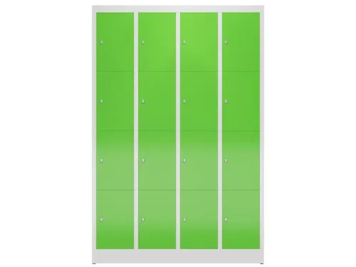 Lockerkast 1800x1185x500mm 4x4 vakken cilinderslot, sokkel, RAL6018