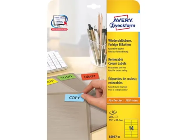 Avery Zweckform Gekleurde Afneembare Etiketten 99.1x38.1mm Geel