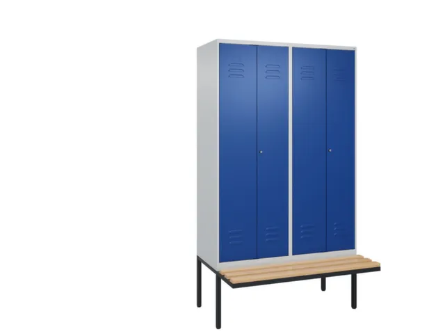 PBM-locker met bank,HxBxD 2120x1200x815mm,4vak,vak B 300mm,cil.-slot