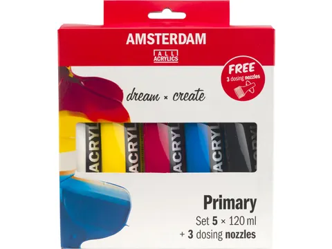 Acrylverf Primair 120 Ml, 5 Tubes + 3 Tuiten