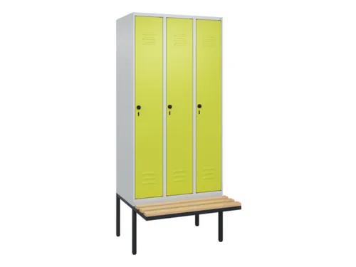 locker met bank,HxBxD 2120x900x815mm,3vak,vak B 300mm,draaigrendel